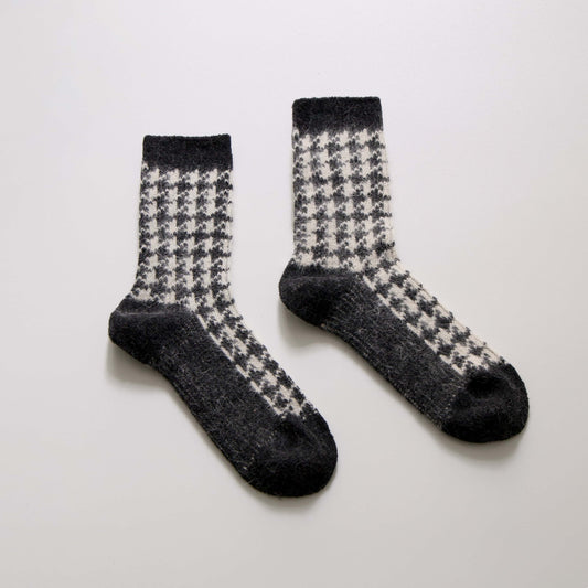 2-Pack Women’s Rabbit Hair & Wool Houndstooth Warm Crew Socks
