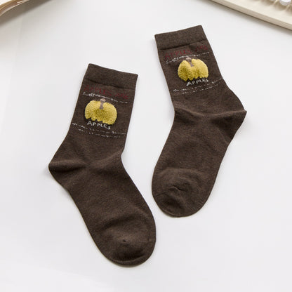 2-Pack Women’s Apple Cotton Crew Socks – Cute Textured Fruit Design