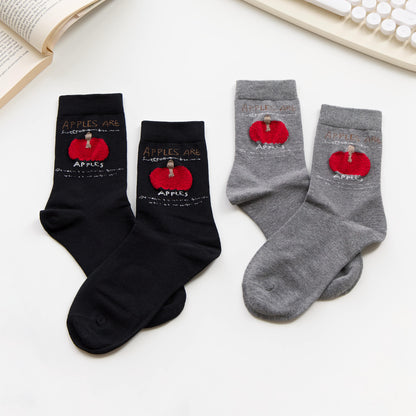 2-Pack Women’s Apple Cotton Crew Socks – Cute Textured Fruit Design