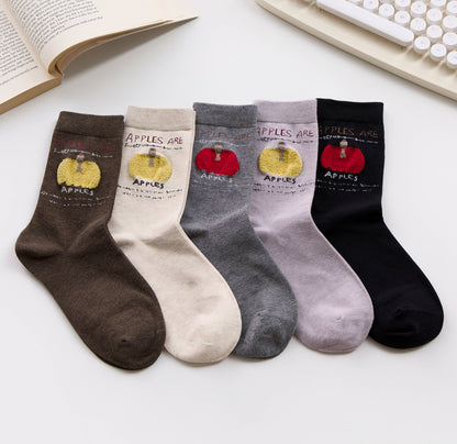 2-Pack Women’s Apple Cotton Crew Socks – Cute Textured Fruit Design