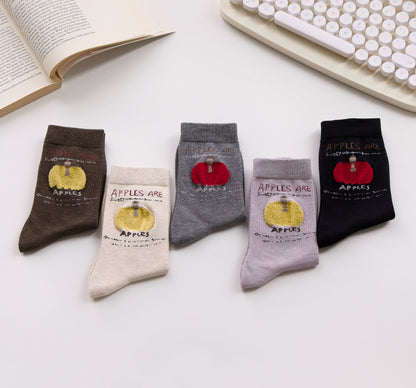 2-Pack Women’s Apple Cotton Crew Socks – Cute Textured Fruit Design
