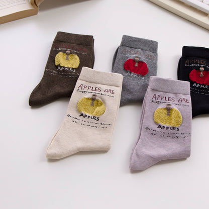 2-Pack Women’s Apple Cotton Crew Socks – Cute Textured Fruit Design