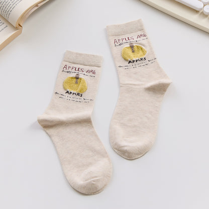 2-Pack Women’s Apple Cotton Crew Socks – Cute Textured Fruit Design