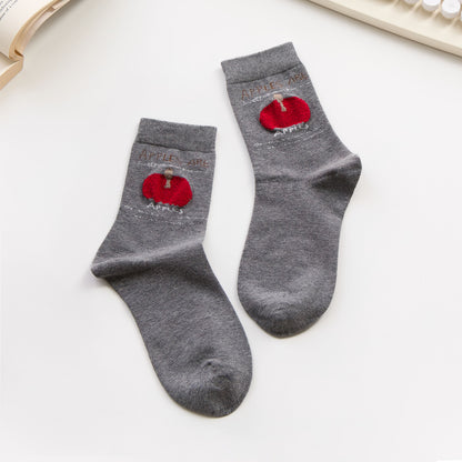 2-Pack Women’s Apple Cotton Crew Socks – Cute Textured Fruit Design