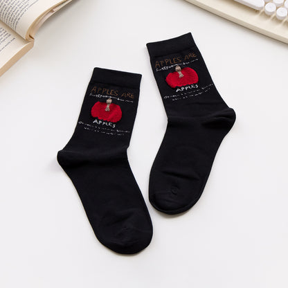 2-Pack Women’s Apple Cotton Crew Socks – Cute Textured Fruit Design