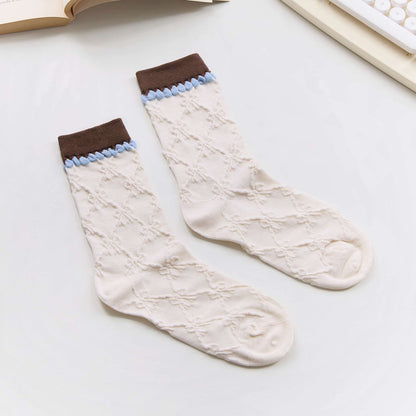 Women’s Bow Cotton Crew Socks – Textured Knit