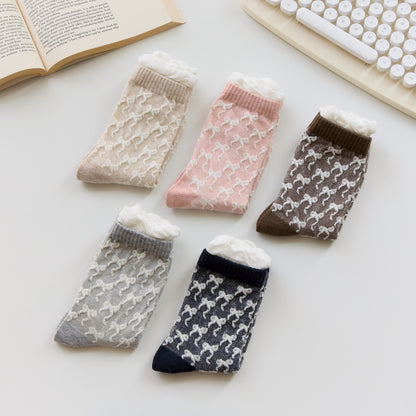 2-Pack Women’s Bow Cotton Crew Socks – Textured Ruffle Knit