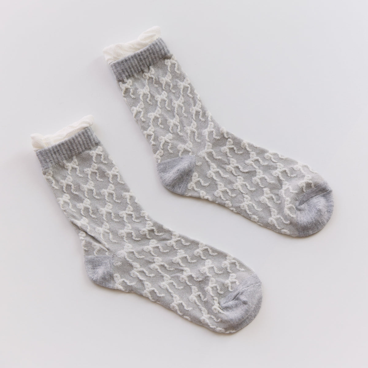 2-Pack Women’s Bow Cotton Crew Socks – Textured Ruffle Knit