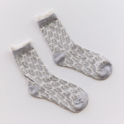2-Pack Women’s Bow Cotton Crew Socks – Textured Ruffle Knit