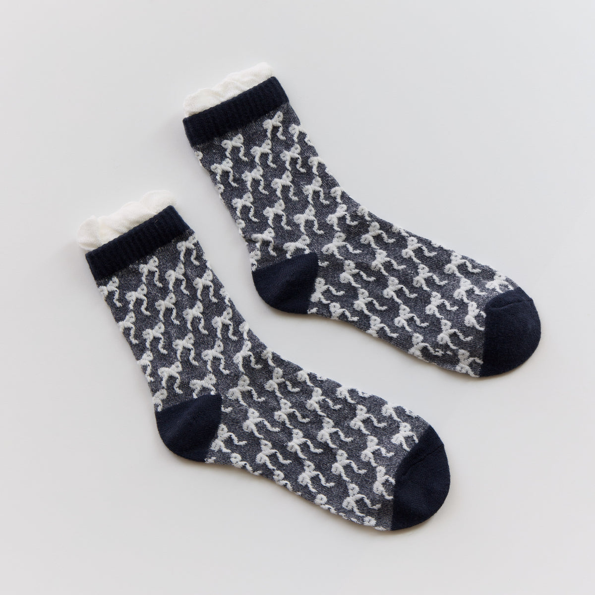 2-Pack Women’s Bow Cotton Crew Socks – Textured Ruffle Knit