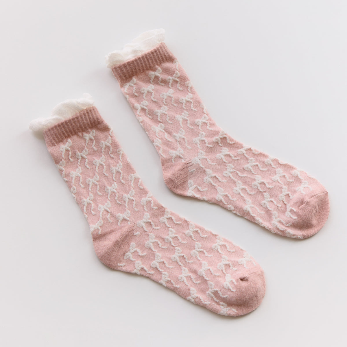 2-Pack Women’s Bow Cotton Crew Socks – Textured Ruffle Knit