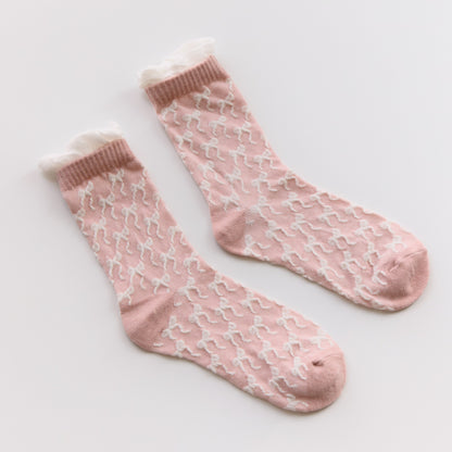 2-Pack Women’s Bow Cotton Crew Socks – Textured Ruffle Knit