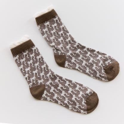2-Pack Women’s Bow Cotton Crew Socks – Textured Ruffle Knit