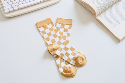 2-Pack Women's Checkered Cotton Socks - Trendy & Soft Crew Socks