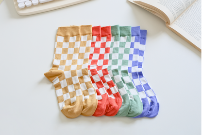 2-Pack Women's Checkered Cotton Socks - Trendy & Soft Crew Socks