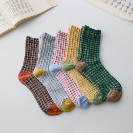 2-Pack Women’s Cotton Checker Crew Socks – Textured Knit