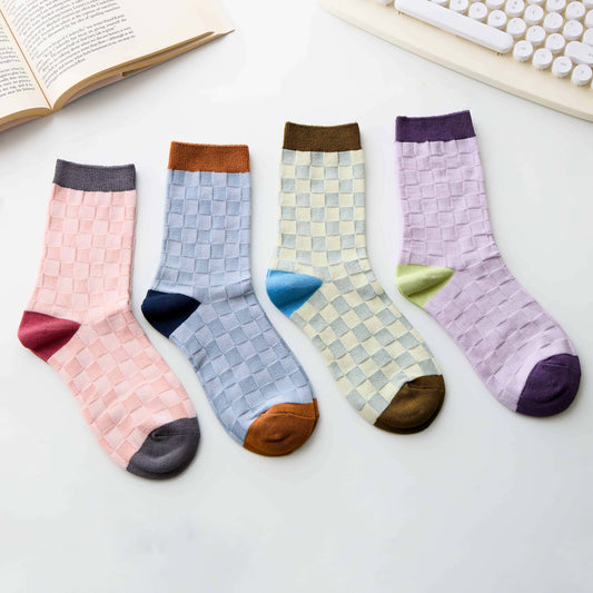 2-Pack Women’s Cotton Checkerboard Crew Socks – Soft Knit