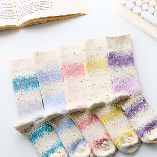 2-Pack Women's Stardust Stripe Cotton Crew Socks - Pastel Colours