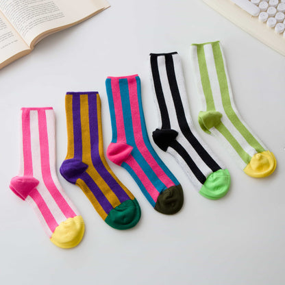 2-Pack Women’s Cotton Striped Crew Socks – Contrast Toe