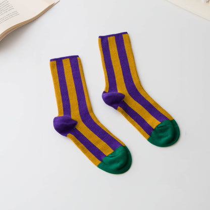 2-Pack Women’s Cotton Striped Crew Socks – Contrast Toe