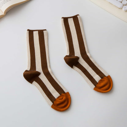 2-Pack Women’s Cotton Striped Crew Socks – Contrast Toe