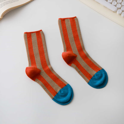 2-Pack Women’s Cotton Striped Crew Socks – Contrast Toe