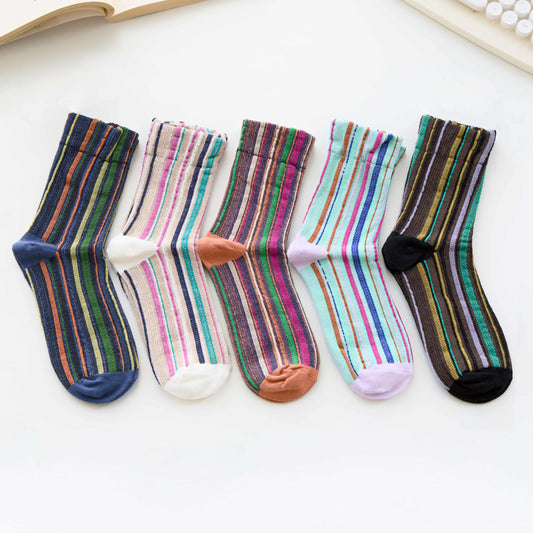 2-Pack Women’s Cotton Striped Crew Socks – Soft Textured Knit