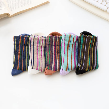 2-Pack Women’s Cotton Striped Crew Socks – Soft Textured Knit