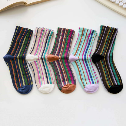 2-Pack Women’s Cotton Striped Crew Socks – Soft Textured Knit