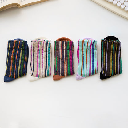2-Pack Women’s Cotton Striped Crew Socks – Soft Textured Knit