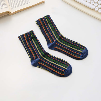2-Pack Women’s Cotton Striped Crew Socks – Soft Textured Knit