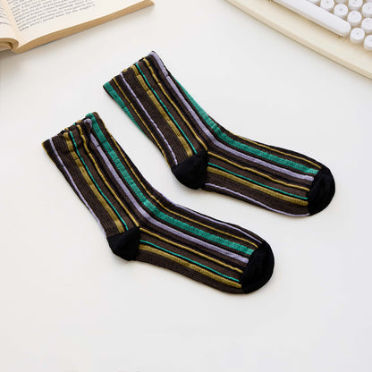 2-Pack Women’s Cotton Striped Crew Socks – Soft Textured Knit