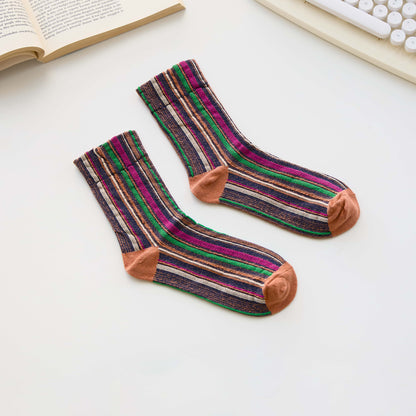 2-Pack Women’s Cotton Striped Crew Socks – Soft Textured Knit