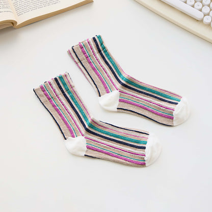 2-Pack Women’s Cotton Striped Crew Socks – Soft Textured Knit