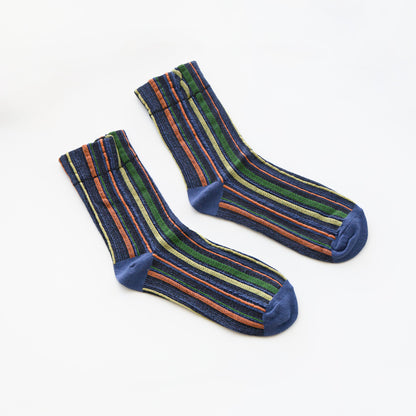 2-Pack Women’s Cotton Striped Crew Socks – Soft Textured Knit