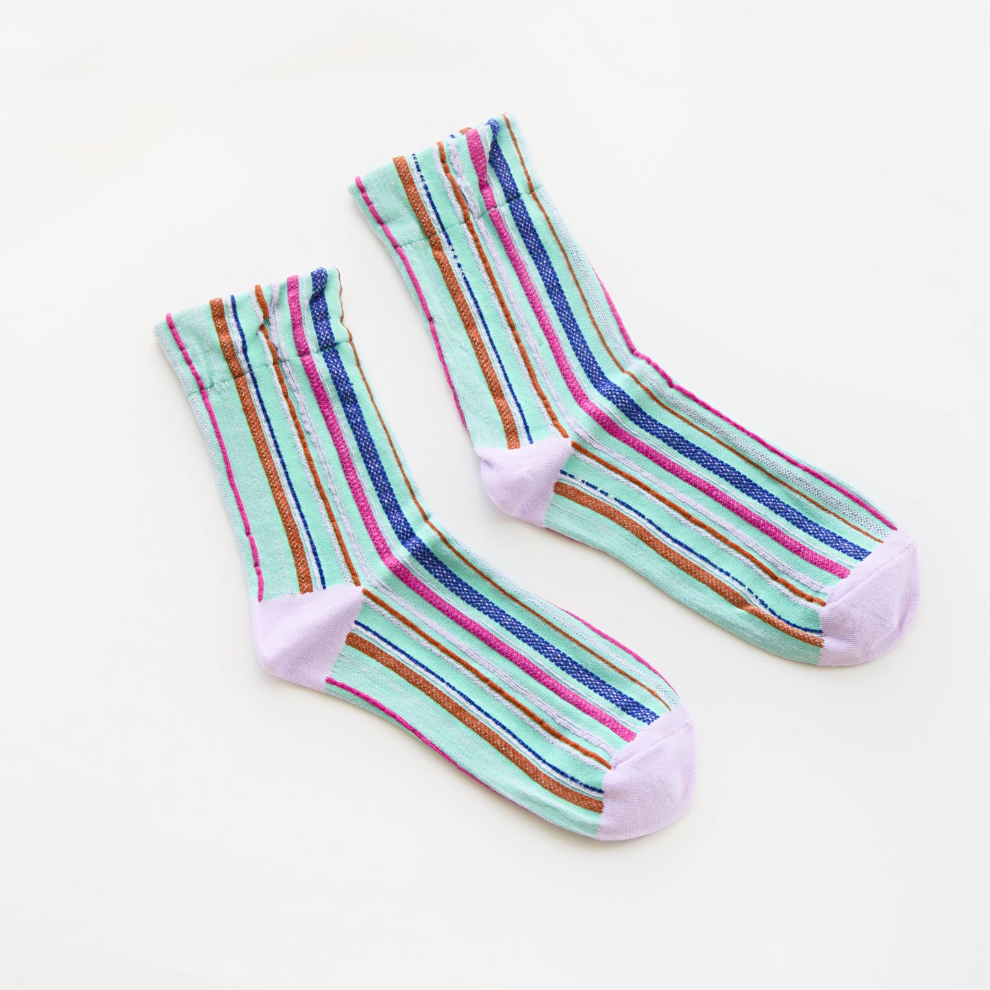 2-Pack Women’s Cotton Striped Crew Socks – Soft Textured Knit