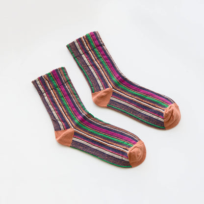 2-Pack Women’s Cotton Striped Crew Socks – Soft Textured Knit