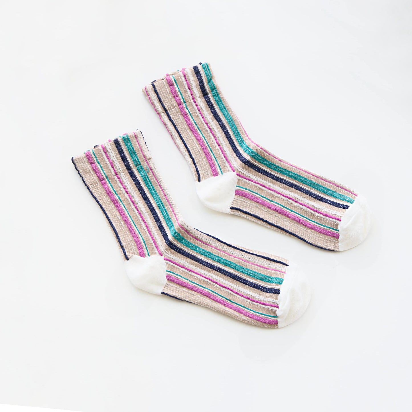 2-Pack Women’s Cotton Striped Crew Socks – Soft Textured Knit