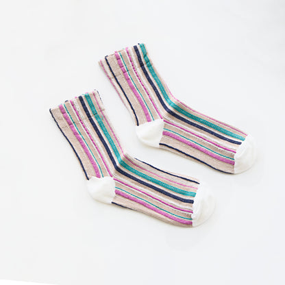 2-Pack Women’s Cotton Striped Crew Socks – Soft Textured Knit