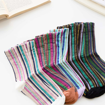 2-Pack Women’s Cotton Striped Crew Socks – Soft Textured Knit