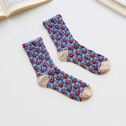 2-Pack Women’s Floral Cotton Crew Socks – Soft Textured Knit