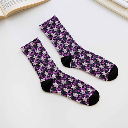 2-Pack Women’s Floral Cotton Crew Socks – Soft Textured Knit