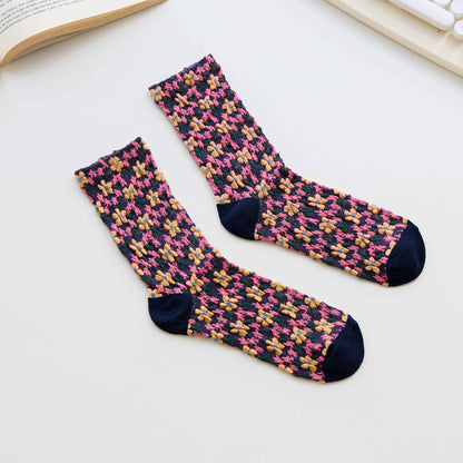 2-Pack Women’s Floral Cotton Crew Socks – Soft Textured Knit