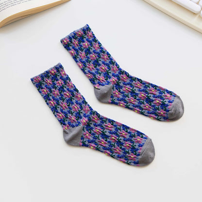2-Pack Women’s Floral Cotton Crew Socks – Soft Textured Knit