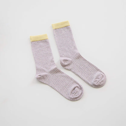 2-Pack Women’s Lightweight Cotton Crew Socks – Soft Grid Stripe