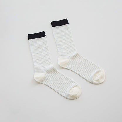 2-Pack Women’s Lightweight Cotton Crew Socks – Soft Grid Stripe