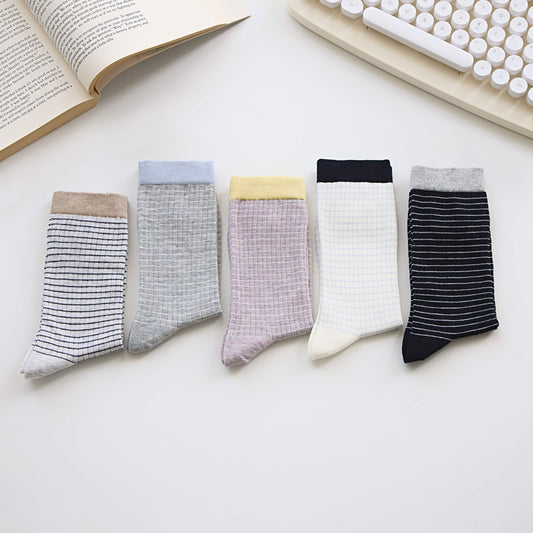 2-Pack Women’s Lightweight Cotton Crew Socks – Soft Grid Stripe
