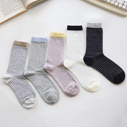 2-Pack Women’s Lightweight Cotton Crew Socks – Soft Grid Stripe