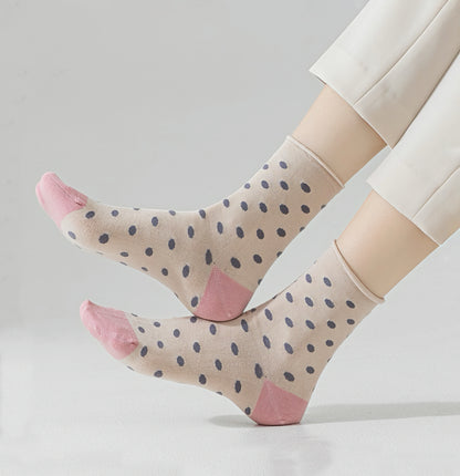 2-Pack Women's Mulberry Silk Socks - Breathable & Soft, Polka Dot