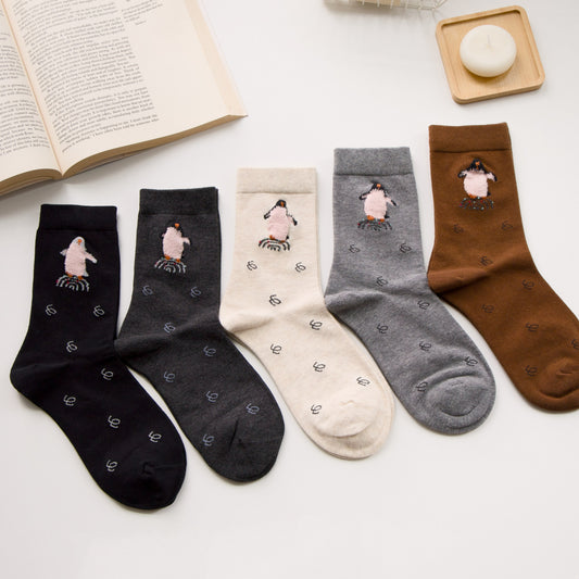 2-Pack Women’s Penguin Cotton Crew Socks – Cute Textured Design
